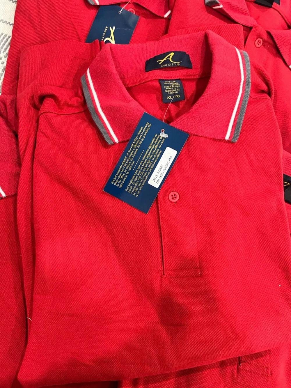 Men's Red Polo with Contrast Stripe Collar by Ash city (Multiple sizes)